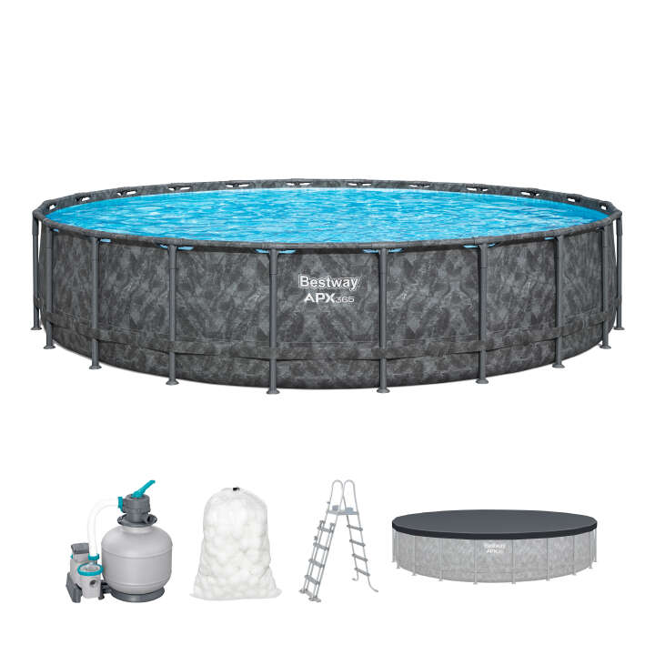 Bestway Winterfestes Frame Pool Komplett-Set APX365™ mit Sandfilteranlage rund